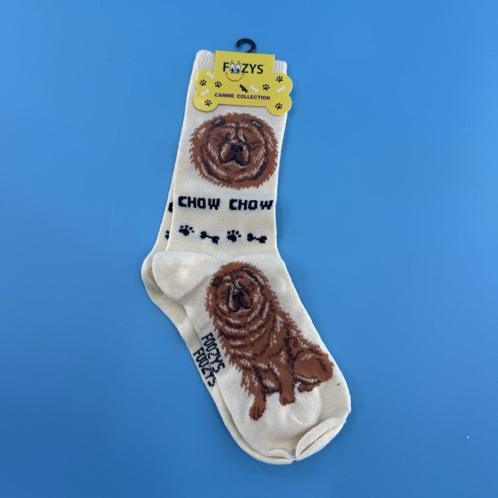 Foozys Chow Chow Dog Crew Socks Cream Canine Collection Size 9–11 New